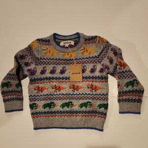 Boden Prehistoric Pals Fair Isle Multicolor Animal Pattern Sweater